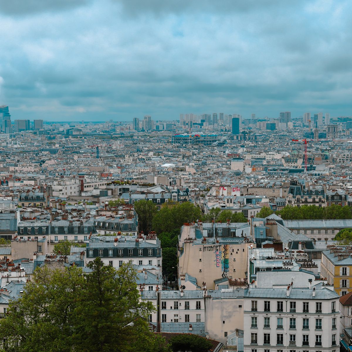 Panoramic view of Paris cityscape from Montmartre