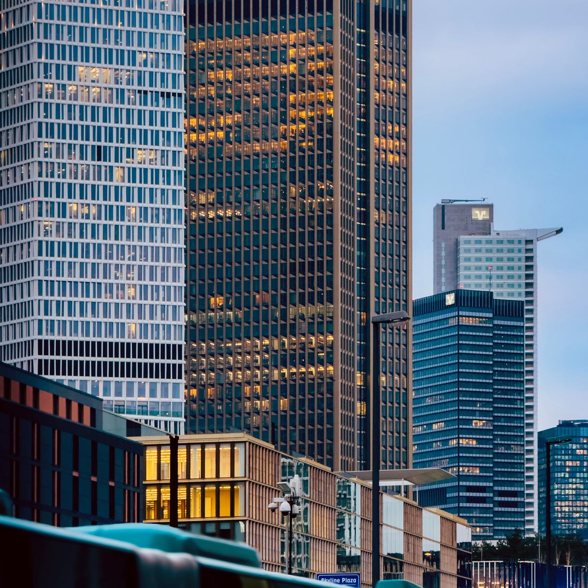 Twilight skyline of Frankfurt's financial district