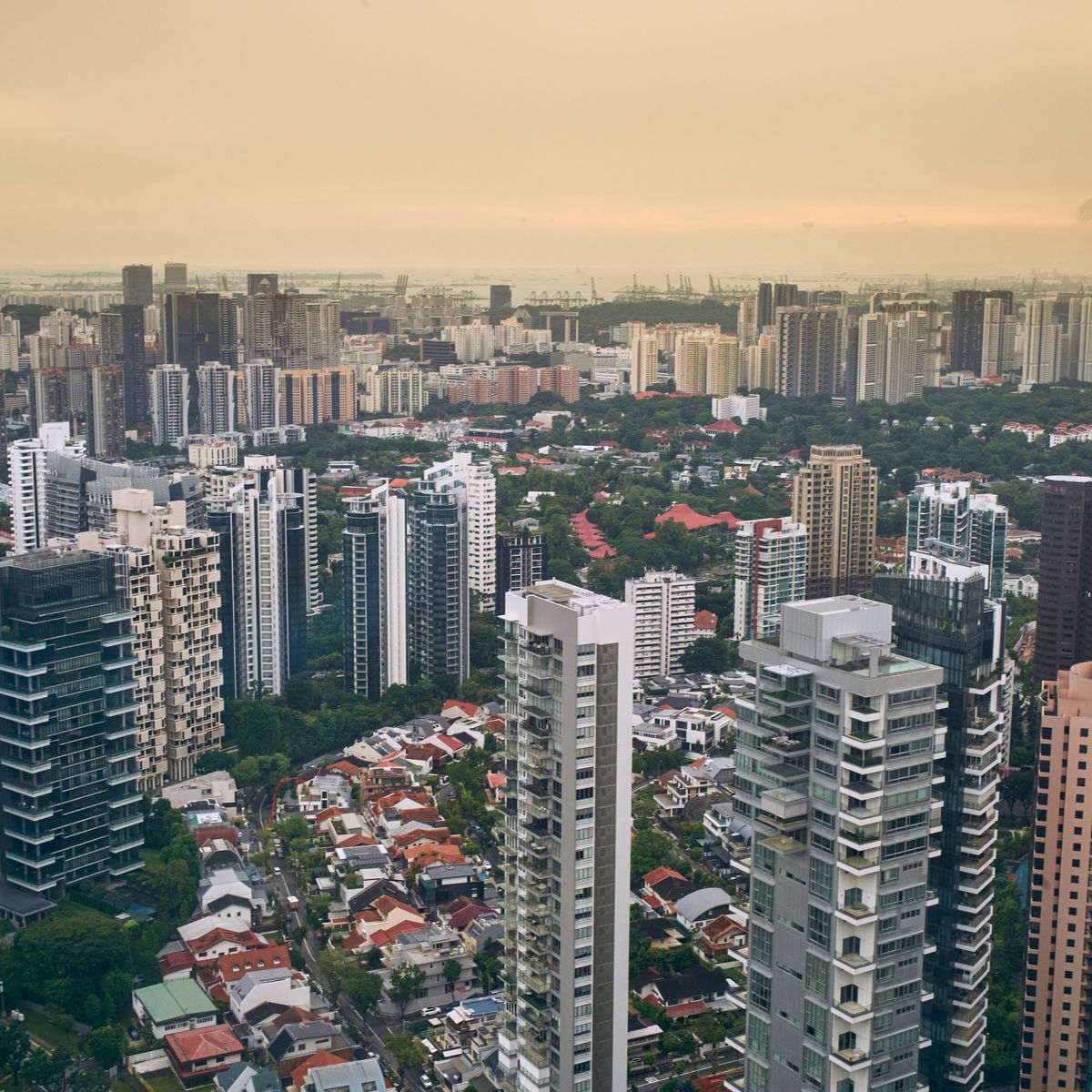 Singapore city skyline at dusk with modern skyscrapers